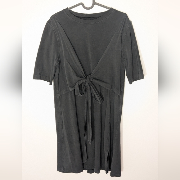 Lululemon Cotton Wrap Front Tie Tshirt Dress Black - Size M - Picture 2 of 7